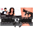 Black Garter With Bow & Diamante Heart