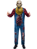 Hillbilly Zombie Costume Dungarees and Flannel Shirt Bearded Mask 1