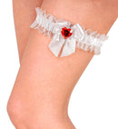 White Garter With Bow & Red Gem Heart