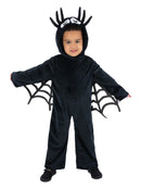 Toddler Spider Costume Black Hooded Jumpsuit with Web Wings 1