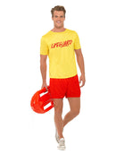 Lifeguard Beach Costume Mens Yellow T-Shirt and Red Shorts Baywatch Style 1