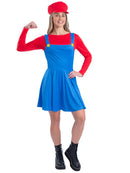 Red Plumber Costume Super Mario Ladies Outfit 1