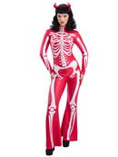 Fever Devil Skeleton Costume Red Printed Flared Jumpsuit 2