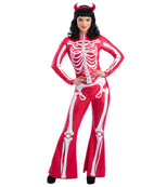 Fever Devil Skeleton Costume Red Printed Flared Jumpsuit 1