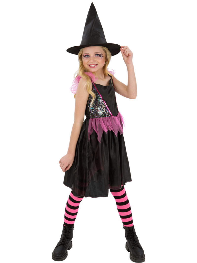 Rainbow Web Witch Costume Pink Black Dress