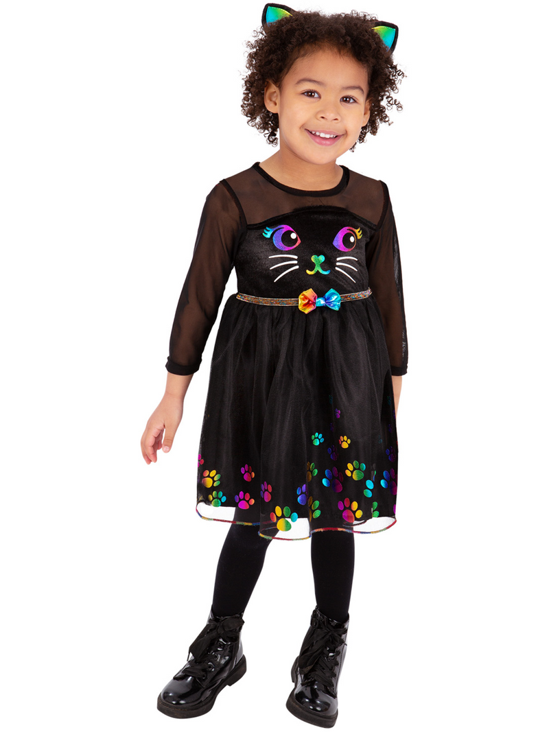 Rainbow Cat Costume Toddler Black Dress with Rainbow Face