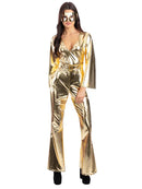 24 Carat Gold Diva Costume Metallic Gold Jumpsuit with Flared Trousers