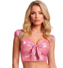 Pink Holographic Fabric Ribbon Top