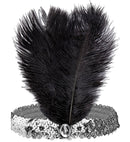 Headband The Roaring 20S Sequin With 2 Feathers & Gem Silver