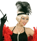 Headband The Roaring 20S Sequin With 2 Feathers & Gem Black