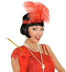 Headband The Roaring 20S Sequin With 2 Feathers & Gem Red