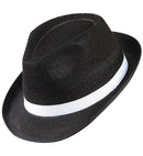 Black Gangster Hats With White Band Felt