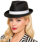Black Gangster Hats With White Band Felt
