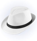 White Gangster Hats With Black Band Felt