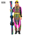 “Neon Multicolor Animalier Zebra Ski Suit  Overalls, Belt 