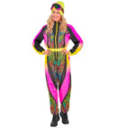 “Neon Multicolor Animalier Zebra Ski Suit  Overalls, Belt 