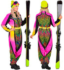 “Neon Multicolor Animalier Zebra Ski Suit  Overalls, Belt 