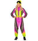 “Neon Pink-Yellow Animalier Leopard Ski Suit  Overalls, Belt 