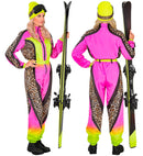 “Neon Pink-Yellow Animalier Leopard Ski Suit  Overalls, Belt 
