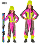 “Neon Pink-Yellow Animalier Leopard Ski Suit  Overalls, Belt 