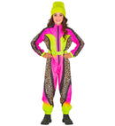 “Neon Pink-Yellow Animalier Leopard Ski Suit  Overalls, Belt 