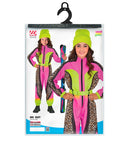“Neon Pink-Yellow Animalier Leopard Ski Suit  Overalls, Belt 
