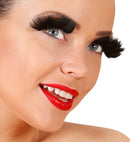 Black Feather Eyelashes In Box With Glass Bottle Glue