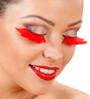 Red Feather Eyelashes In Box With Glass Bottle Glue