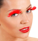 Red Feather Eyelashes In Box With Glass Bottle Glue