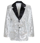 Silver Sequin Jacket With Satin Collar