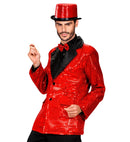 Red Sequin Jacket With Satin Collar