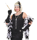 Silver Sequin Headband With Feather & Pearls