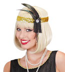 Gold Sequin Headband With Feather& Pearls