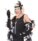 Black Sequin Headband With Feather & Pearls