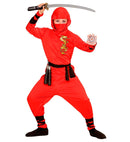 Red Dragon Ninja  Hooded Coat, Pants, Belt, Face Mask, Arm & Leg Ties 