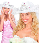 Hat Bachelorette Party Bride With Tiara, Marabou & Veil