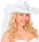 Hat Bachelorette Party Bride With Tiara, Marabou & Veil