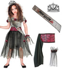 Zombie Prom Queen  Dress, Belt, Sash, Tiara, Wrist Corsage 