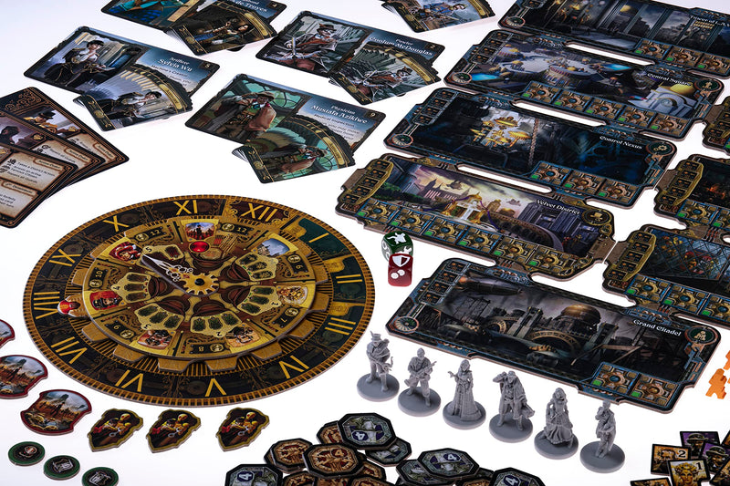 City of The Great Machine Board Game | 1-4 Players | Ages 14 and up | Steampunk | One-vs-Many | Hidden Movement | Cooperative & Solo | Average Playtime 45-90 min