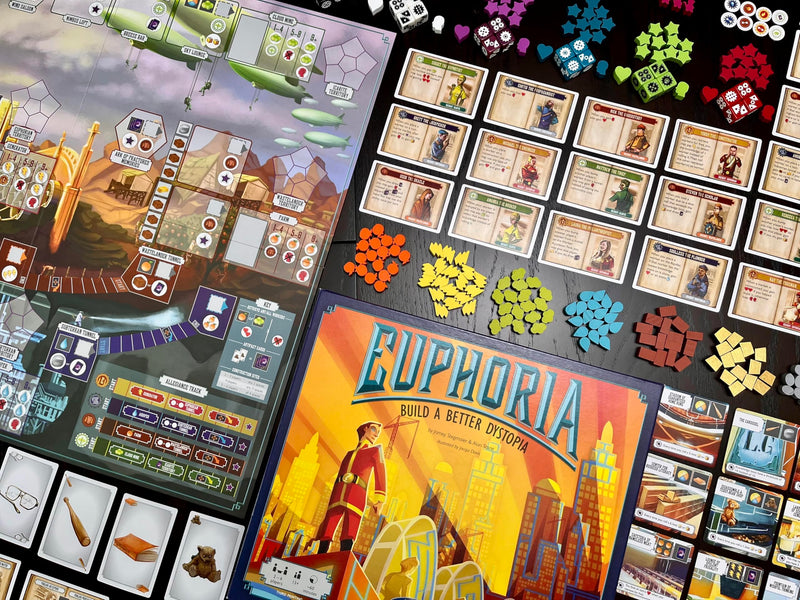 Stonemaier Games: Euphoria: Build a Better Dystopia (Base Game) | Competitive Dice Worker Placement Strategy Board Game | for Adults and Family | 2-6 Players, 60 Mins, Ages 14+