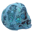 Aqua Blue Traditional Tribal Tattoo Fund Skull Money Box 8