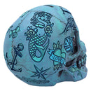 Aqua Blue Traditional Tribal Tattoo Fund Skull Money Box 5
