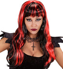 Red Streaked Black Halloween Wig In Polybag