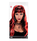 Red Streaked Black Halloween Wig In Polybag