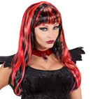 Red Streaked Black Halloween Wig In Polybag