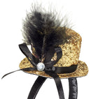 Mini  Top Hat With Feathers And Gemstone - Gold