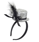 Mini  Top Hat With Feathers And Gemstone - Silver