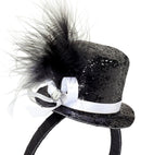 Mini  Top Hat With Feathers And Gemstone - Black
