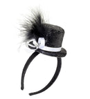 Mini  Top Hat With Feathers And Gemstone - Black