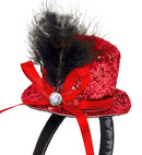 Mini  Top Hat With Feathers And Gemstone - Red